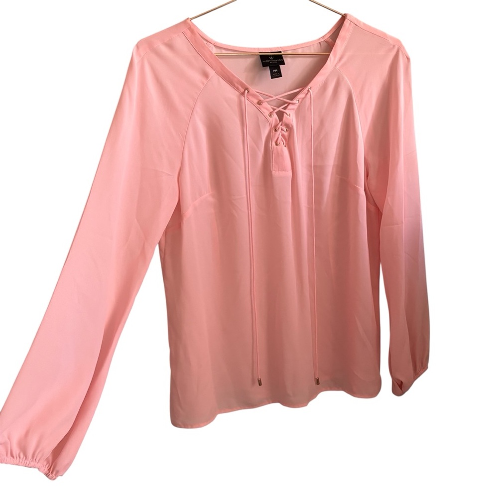 5for20 Worthington Petite Peasant Pink Lace-Up Women's Top